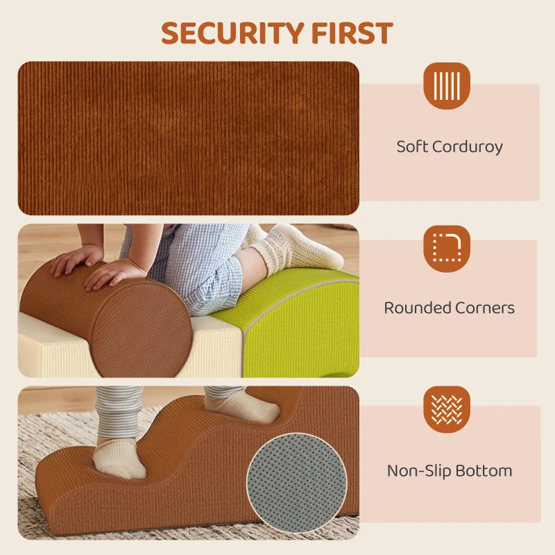 Corduroy foam climbing blocks with rounded corners and non-slip bottom