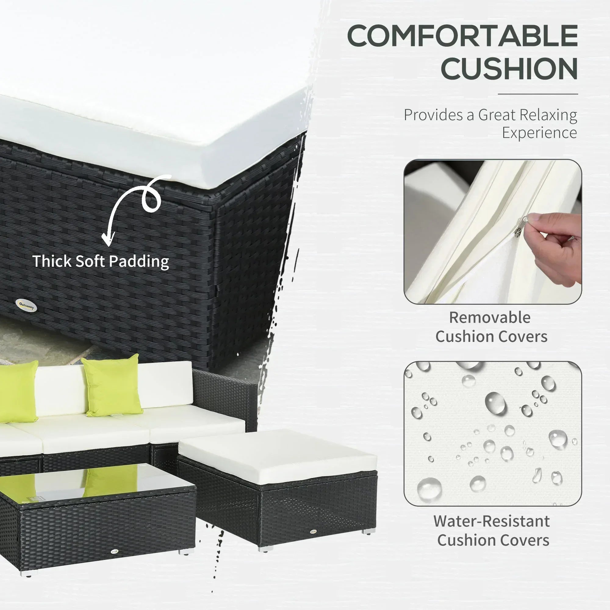 White Rattan Garden Furniture 4-Seater Outdoor Sofa Set with Coffee Table - White - Bobobiy