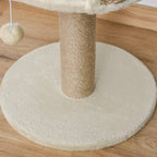 Close-up of beige round base with sisal-wrapped vertical post