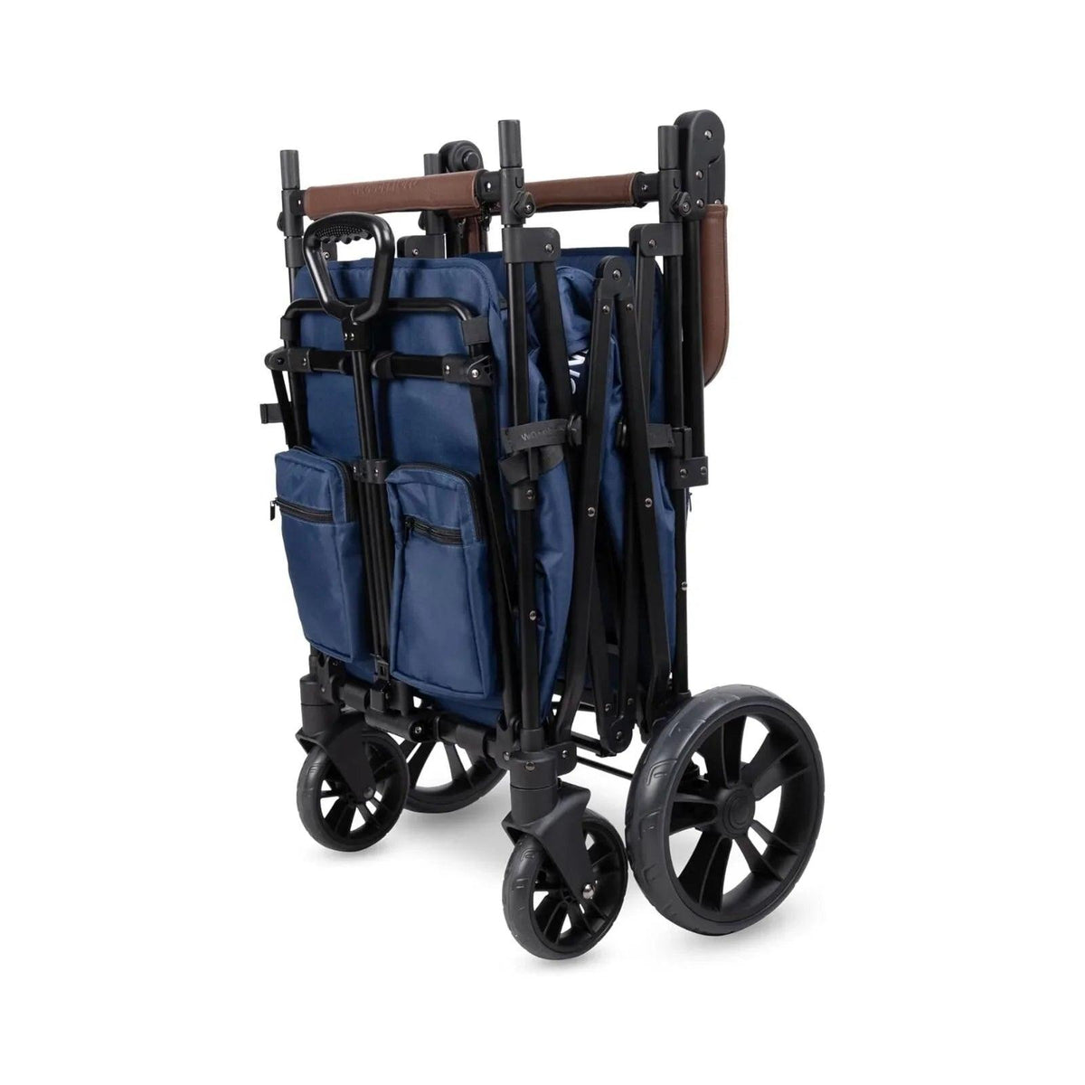 Sapphire navy stroller wagon rear view with canopy and multi-wheel base