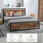 Metal bed frame with headboard and footboard, brown panel sides and grey steel frame