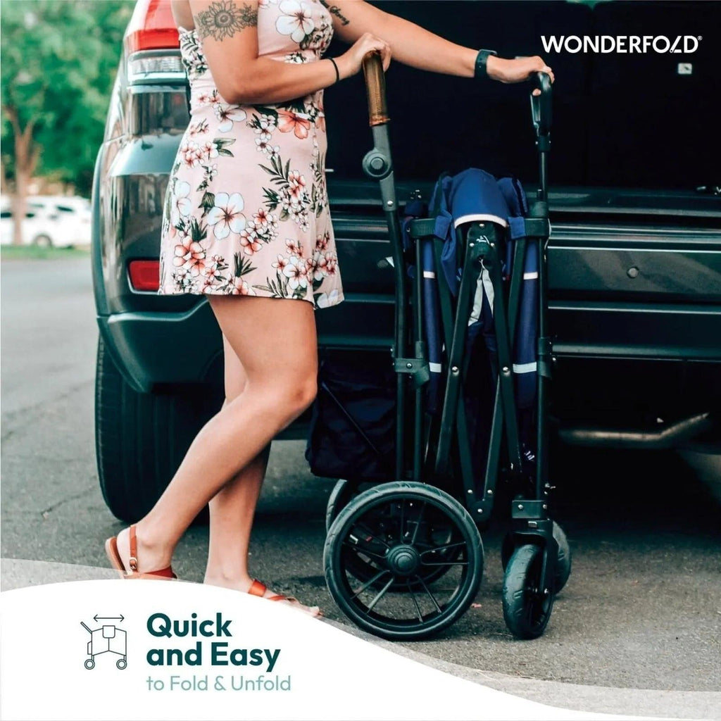 Wonderfold X4R push/pull quad wagon in black, with canopy and large front wheels