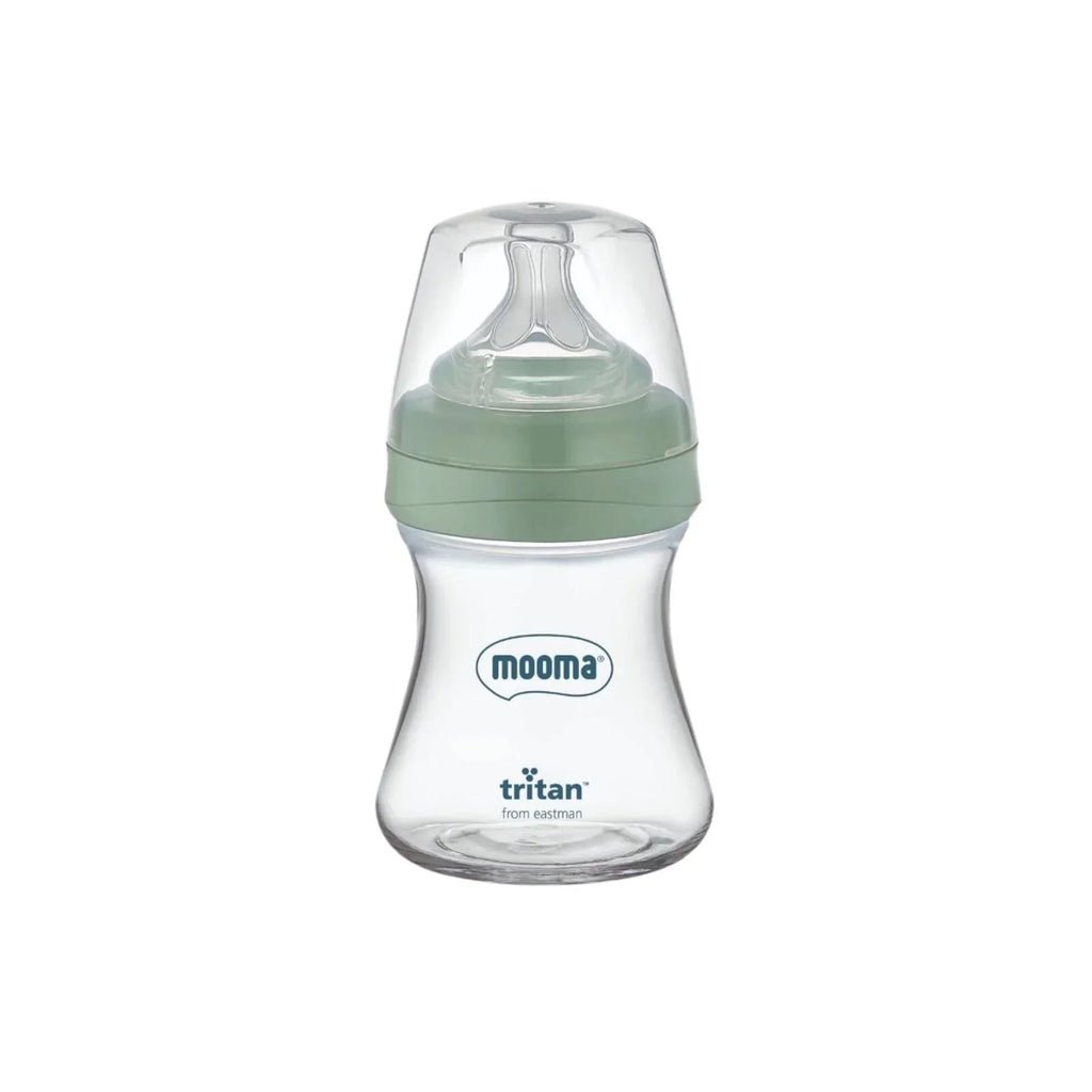 Sage green Tritan baby feeding bottle with slow flow teat, 150ml