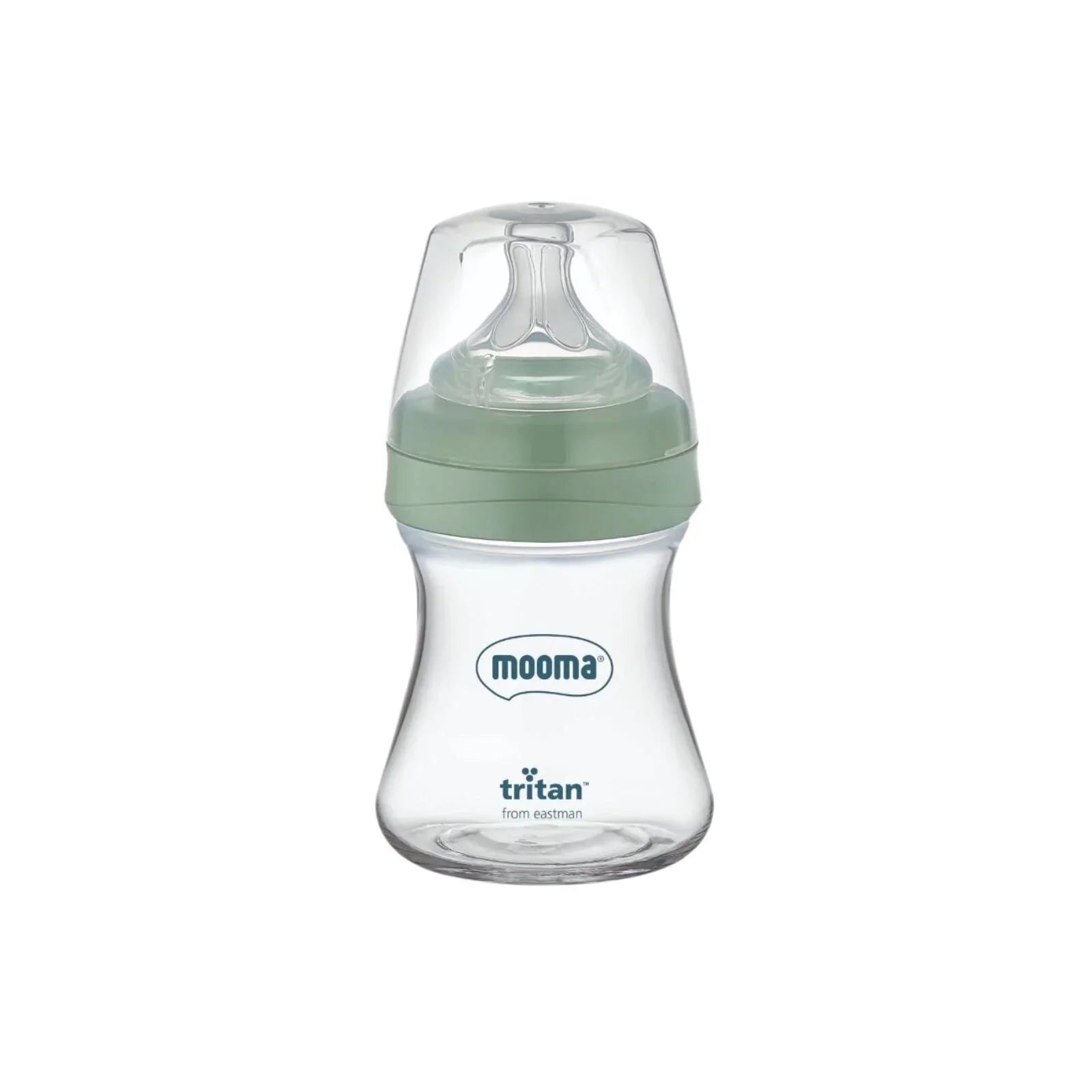 Sage green Tritan baby feeding bottle with slow flow teat, 150ml