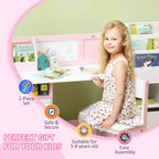 Kids desk and chair set in pink with whiteboard and open storage panel