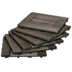 Charcoal grey interlocking wooden decking tiles, stacked square panels with raised edges
