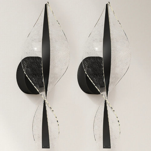 Black modern LED spiral wall lamps, 2-pack with curved clear glass panels