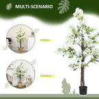 Artificial honeysuckle plant in black pot, white blooms and green leaves