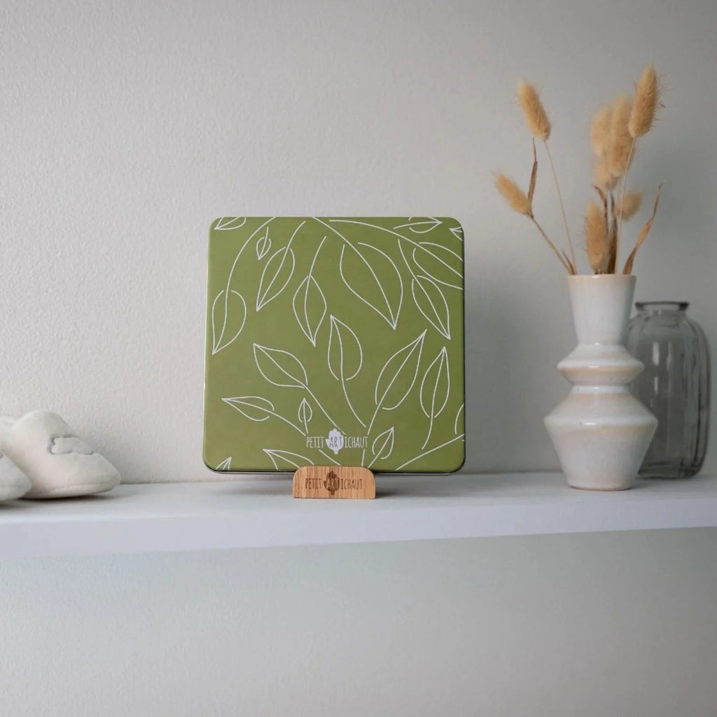 Petit Artichaut Baby Hand & Foot Imprints Square Box - Olive Tree