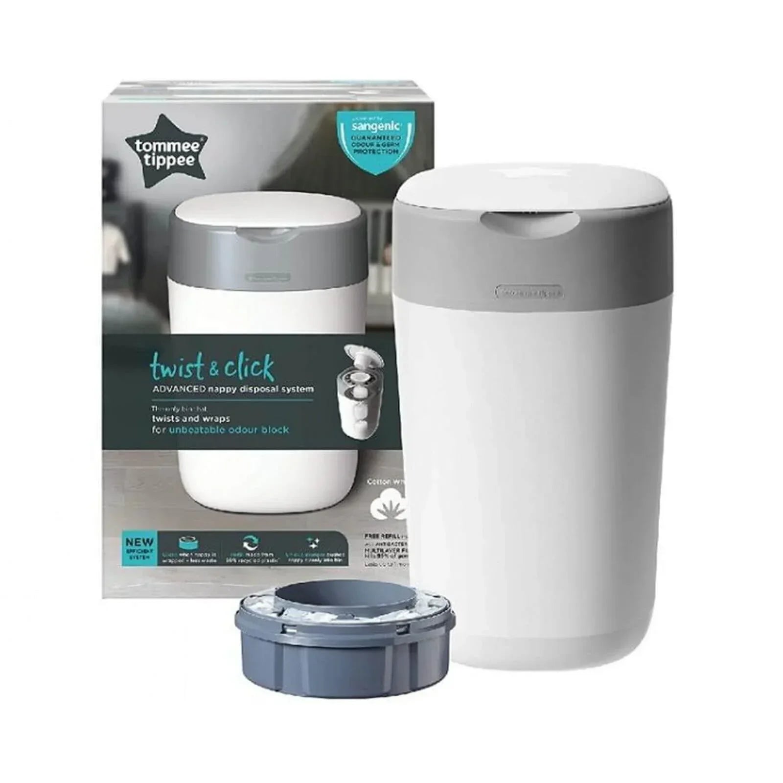 Tomme Tippee Twist & Click Nappy Disposal Tub - White - Bobobiy