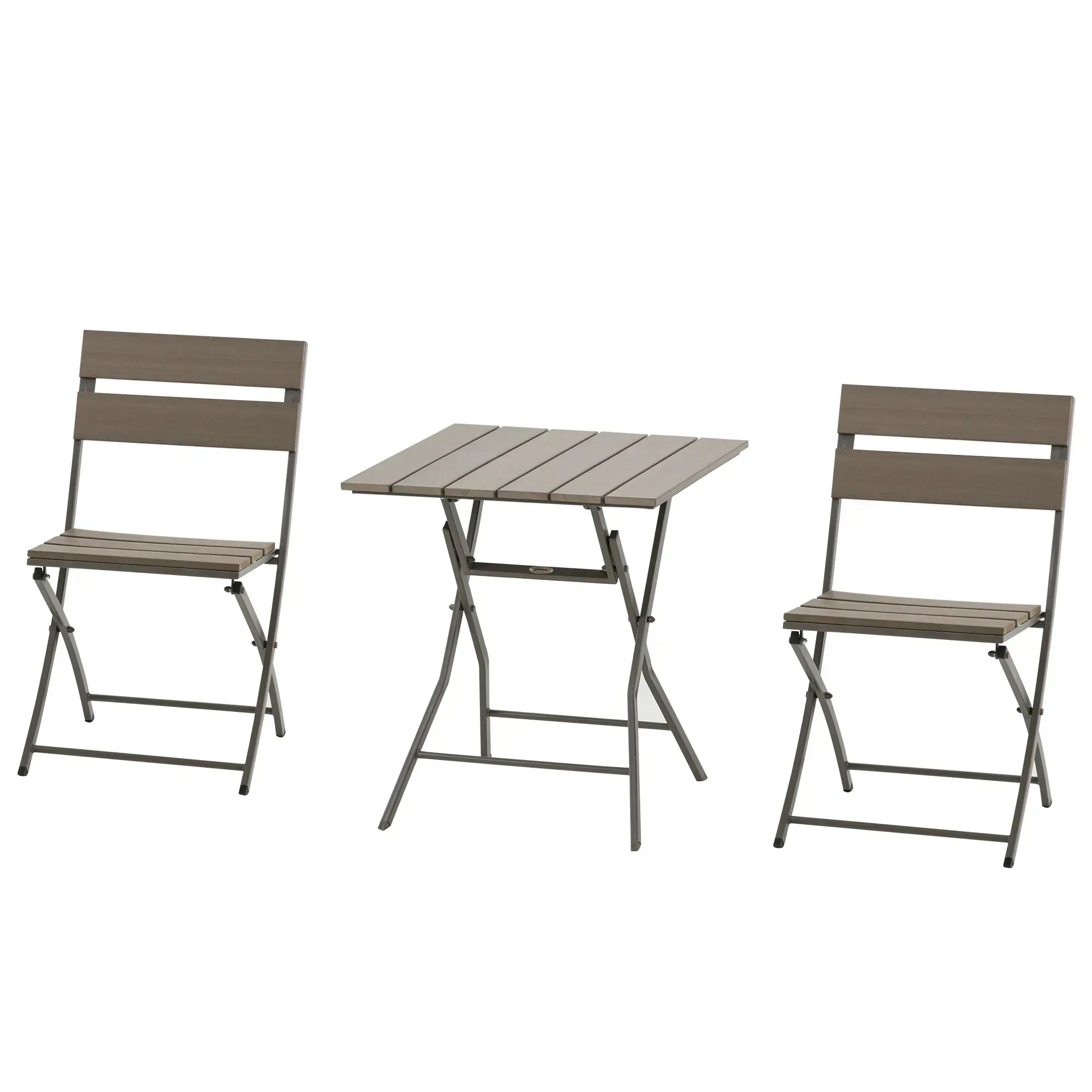 3 Piece Foldable Garden Bistro Set Patio Furniture Set with Table and 2 Chairs for Conservatory Balcony Terrace, Grey - Bobobiy