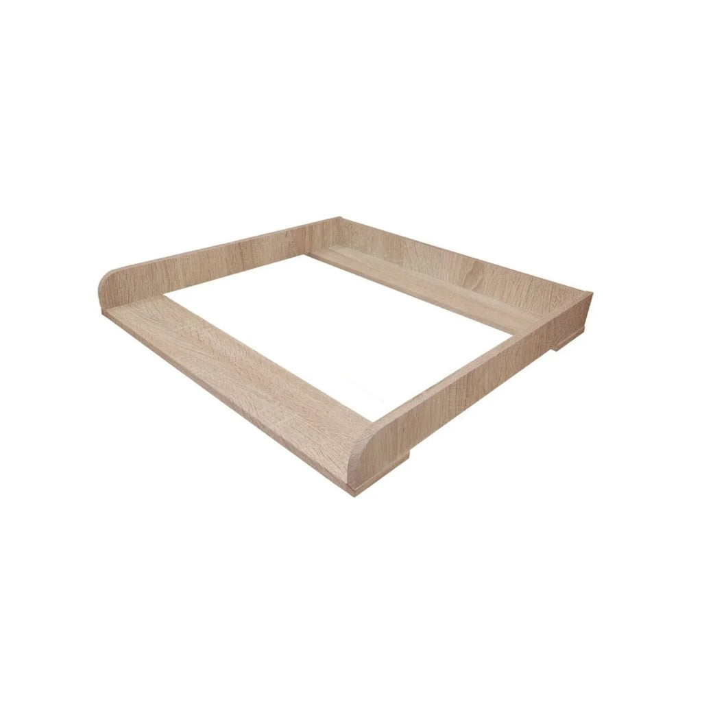 Oak changing top tray insert, angled view of square open frame