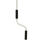 Manual awning crank handle with curved connecting arm for retractable canopy.