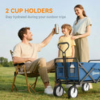 Blue folding trolley cart with two cup holders and insulated side compartments