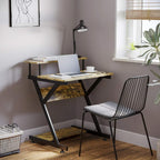 Industrial computer desk with rustic brown worktop and black frame base