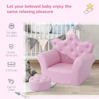 Pink kids armchair with tufted back and round ottoman, 2-piece set