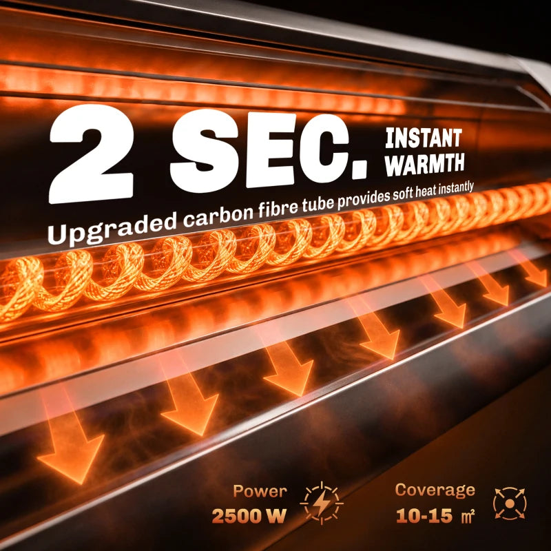 Infrared heater with glowing carbon-fiber tube and front control switches
