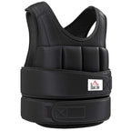Black padded weighted vest with double front strap and secure buckle