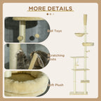 PawHut 230 250cm Floor to Ceiling Climbing Cat Tree Tower Beige