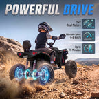 Kids electric 2-seat quad bike, black with glowing wheels, dual-motor style ride