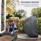 Grey folding egg chair swing hammock with cushioned seat on patio stand