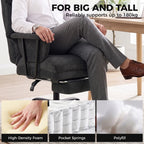 Black office chair with supportive backrest, padded armrests, and wide spring cushion