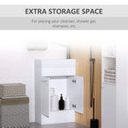 White under-sink vanity unit with open doors and ceramic basin for bathroom storage