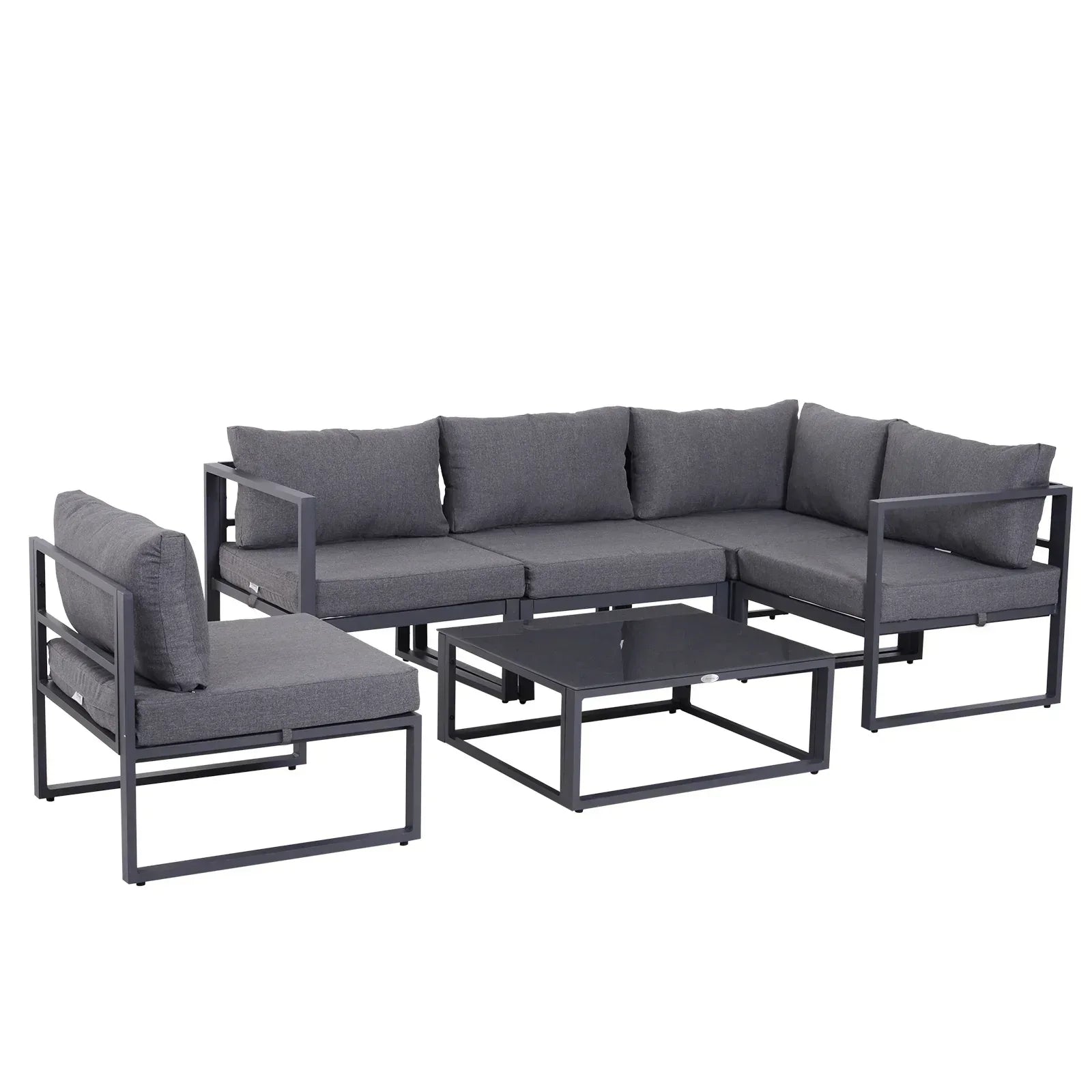 6 PCs Outdoor Indoor Sectional Corner Sofa Set Thick Padded Cushions Aluminium Frame 5 Seaters 1 Coffee Table Grey - Bobobiy