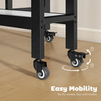 White marble drop-leaf table base with open shelf and four lockable caster wheels