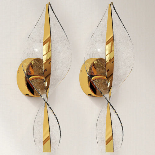 Gold-tone spiral LED wall lamps, 2-pack, with reflective metal shades