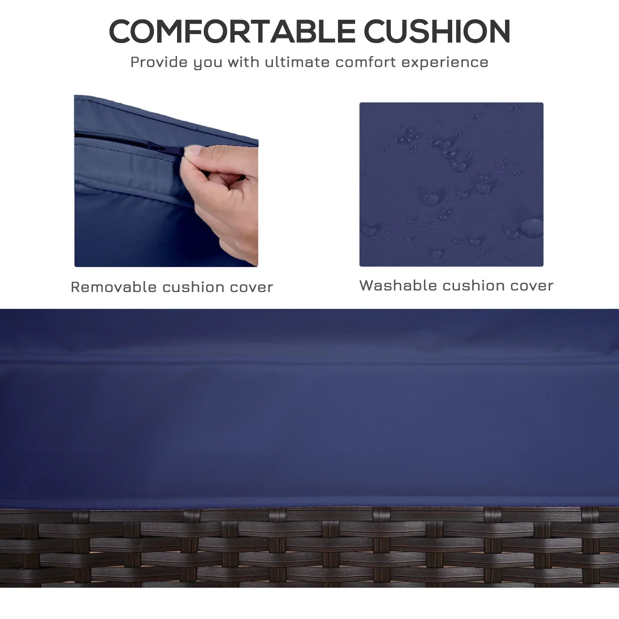 3 Pieces Rattan Bistro Set with Furniture Cover, Wicker Garden Furniture Set, Glass Top Coffee Table and Chairs with Cushions for Outdoor, Patio, Balcony, Dark Blue - Bobobiy