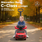 Red Mercedes-Benz C-Class licensed ride-on push car with steering wheel and seat backrest