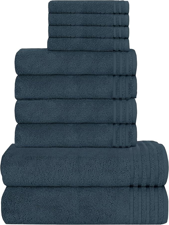 10 Piece Monaco Luxury Egyptian Cotton Towel Set 500 GSM with 4 Face Towels 4 Hand Towels 2 Bath Towels for Bathroom
