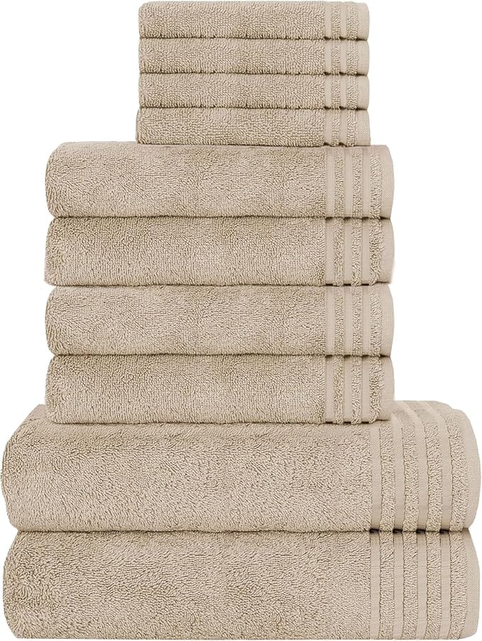 10 Piece Monaco Luxury Egyptian Cotton Towel Set 500 GSM with 4 Face Towels 4 Hand Towels 2 Bath Towels for Bathroom
