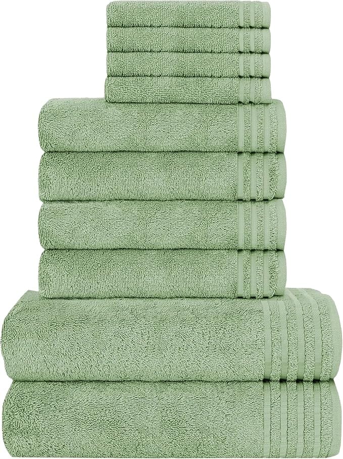10 Piece Monaco Luxury Egyptian Cotton Towel Set 500 GSM with 4 Face Towels 4 Hand Towels 2 Bath Towels for Bathroom