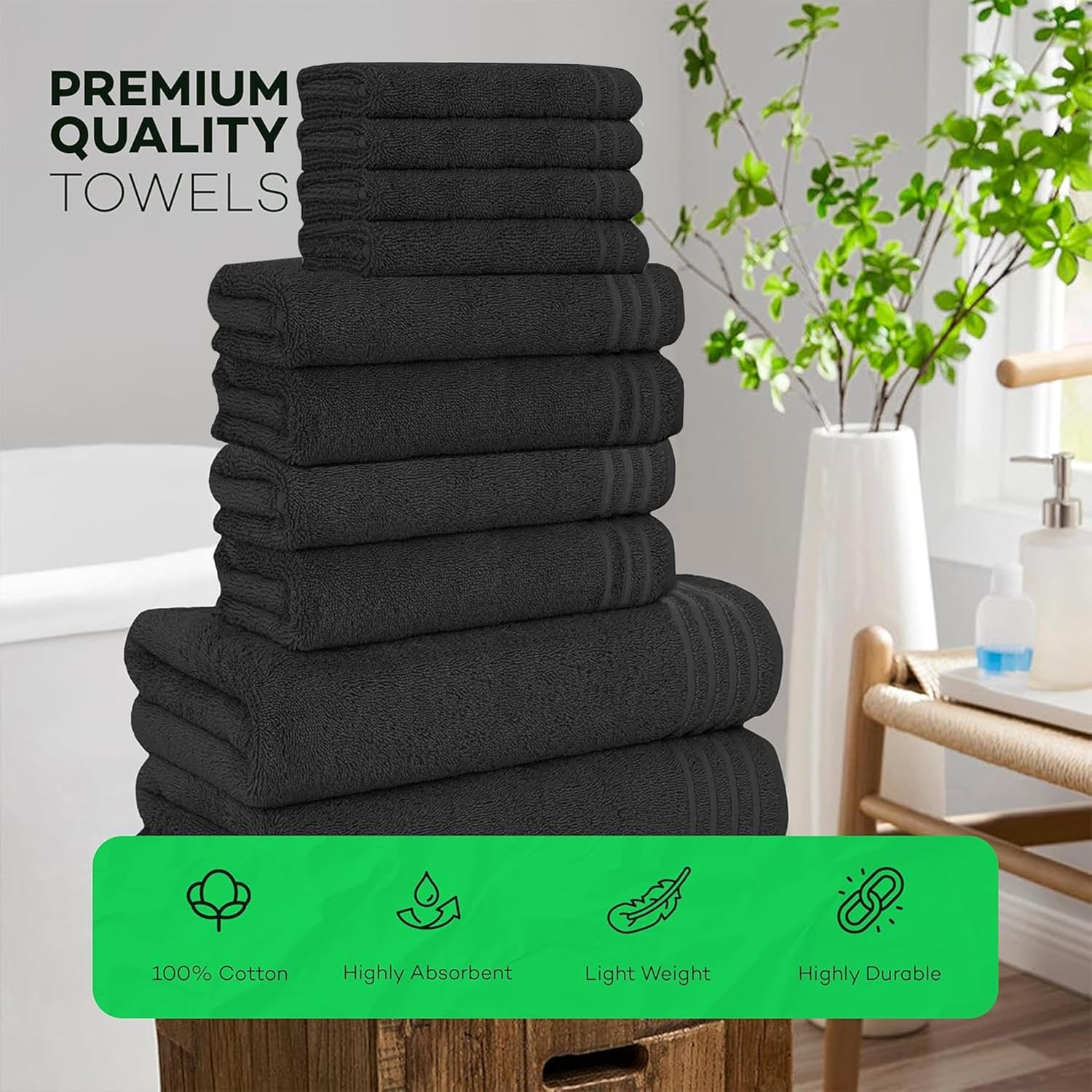 10 Piece Monaco Luxury Egyptian Cotton Towel Set 500 GSM with 4 Face Towels 4 Hand Towels 2 Bath Towels for Bathroom