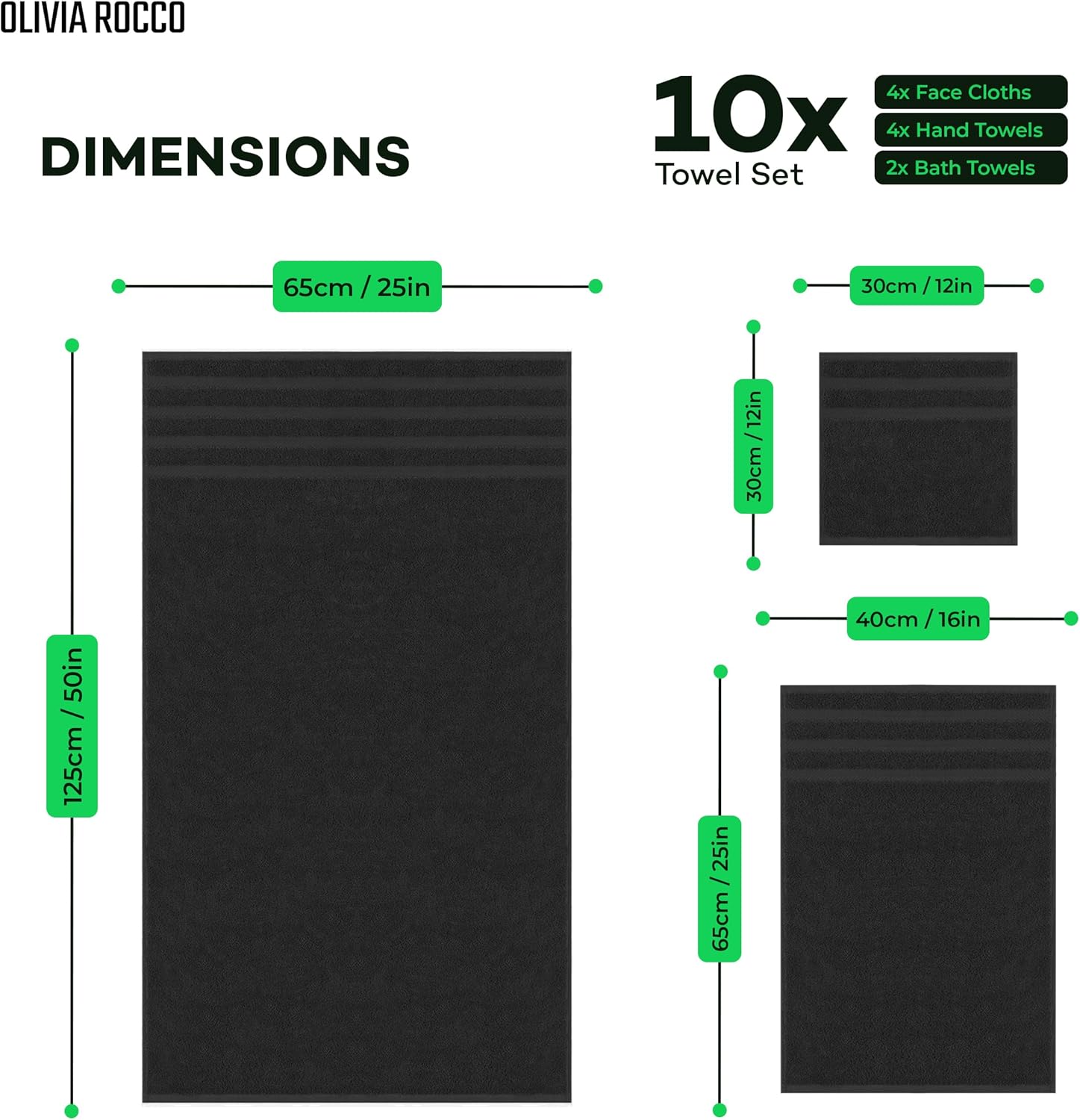 10 Piece Monaco Luxury Egyptian Cotton Towel Set 500 GSM with 4 Face Towels 4 Hand Towels 2 Bath Towels for Bathroom