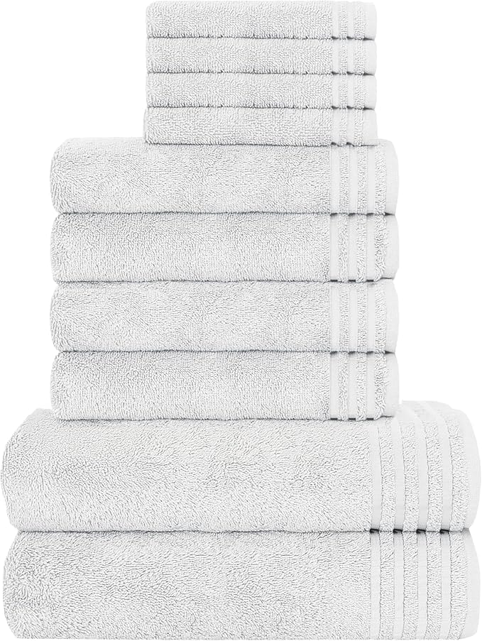 10 Piece Monaco Luxury Egyptian Cotton Towel Set 500 GSM with 4 Face Towels 4 Hand Towels 2 Bath Towels for Bathroom