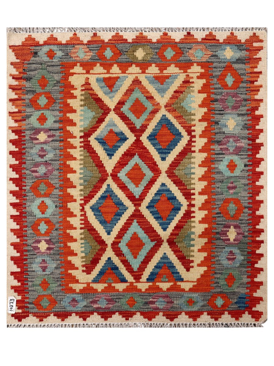 Maimana Afghanistan Kilim Rug - 108 x 94 cm - Handmade