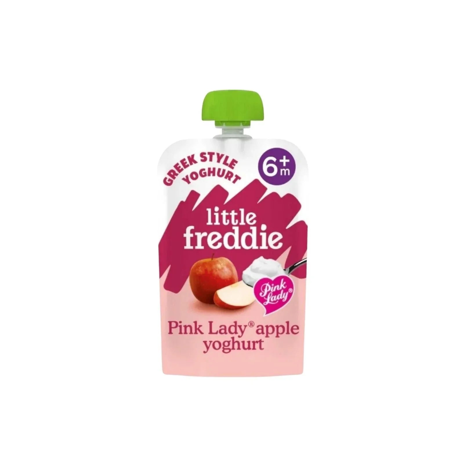 Greek-style yoghurt baby food pouch, Pink Lady apple, green cap, 6+ months