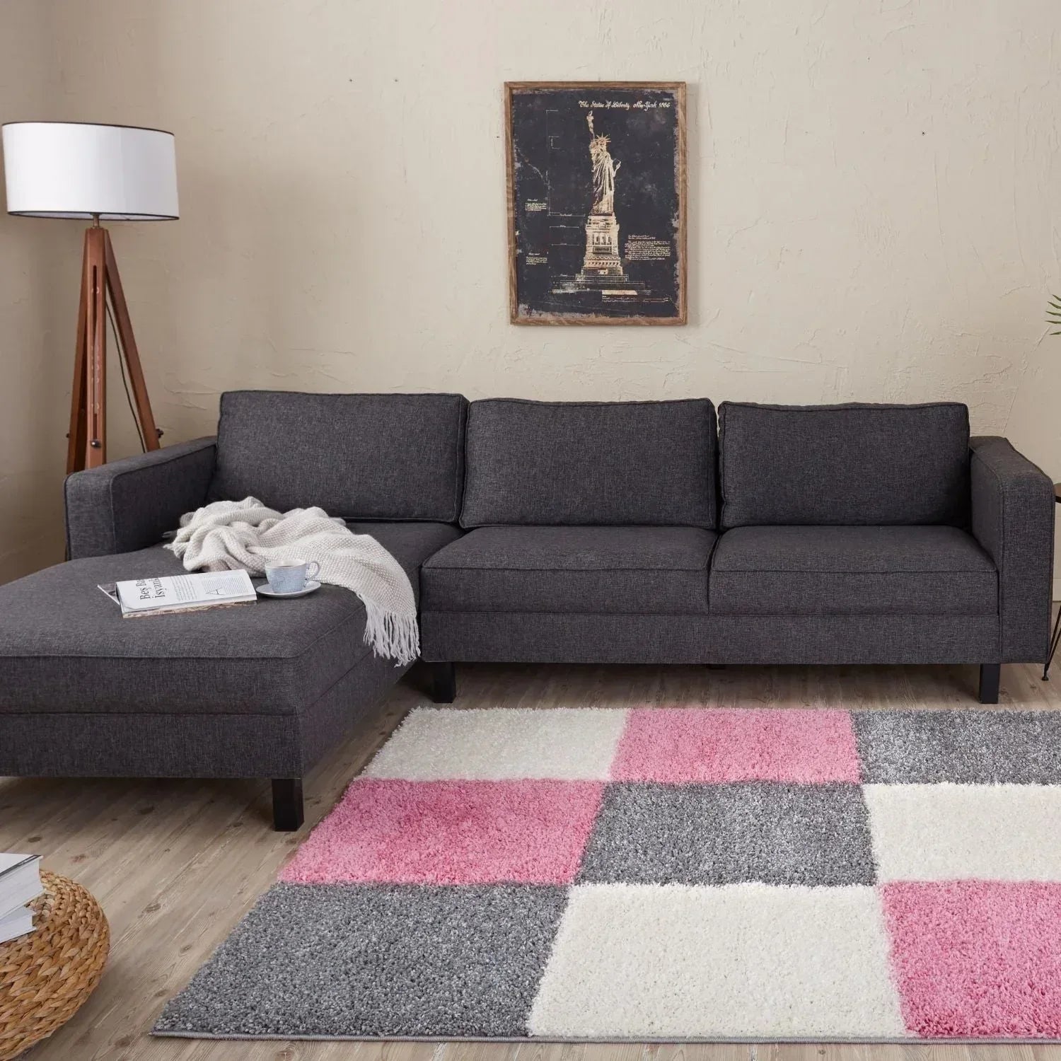 10_Geometric_Design_Thick_Shaggy_Area_Rugs_Pink - Bobobiy