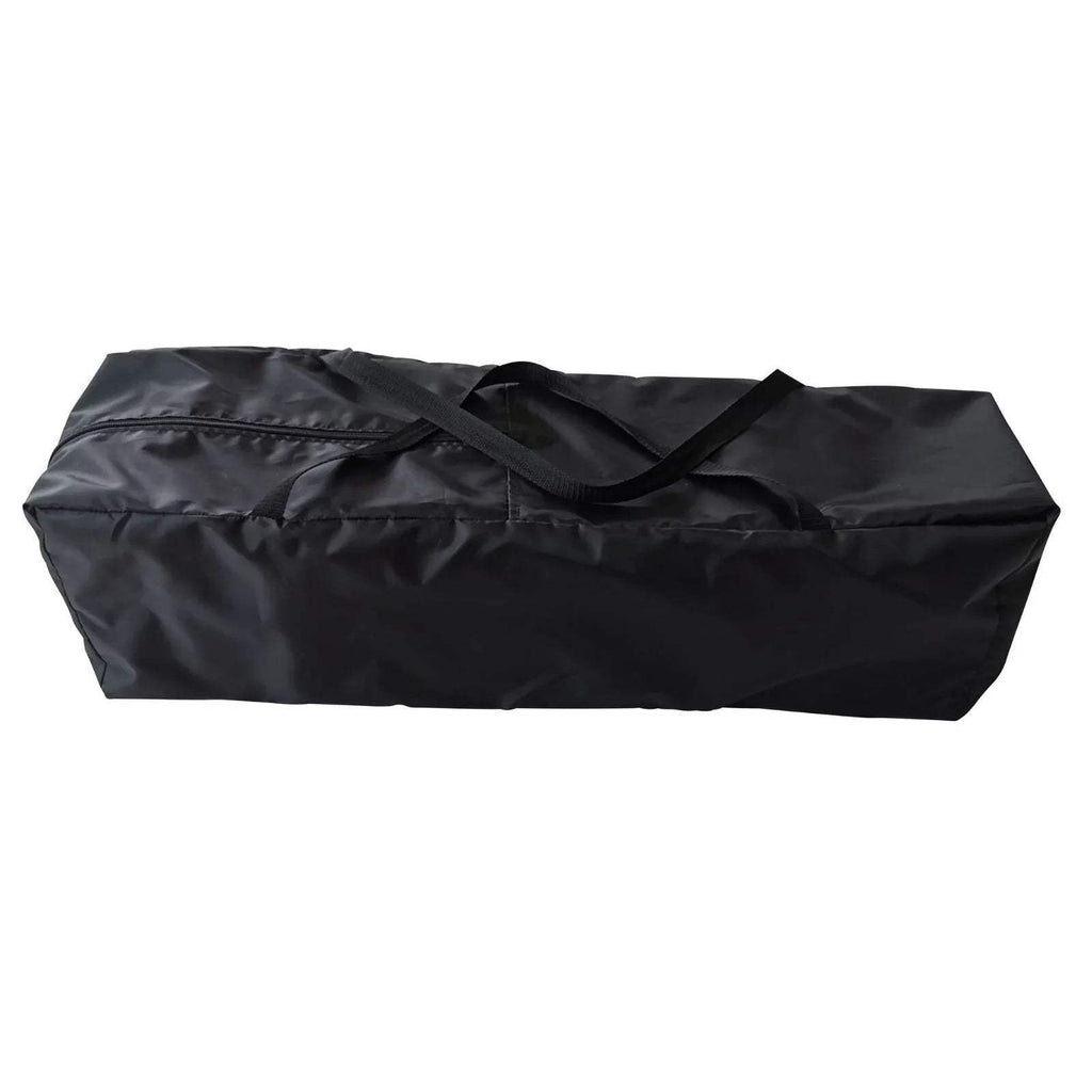 Black travel cot carry bag with wide fabric handles