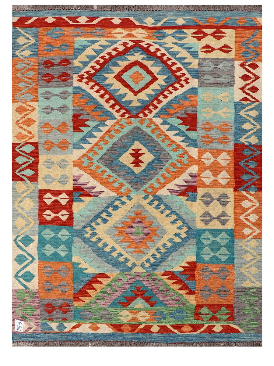 Maimana Afghanistan Kilim Rug - 194 x143 cm - Handmade