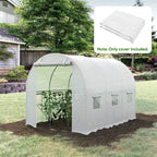 White walk-in polytunnel greenhouse cover with roll-up door and side window panels