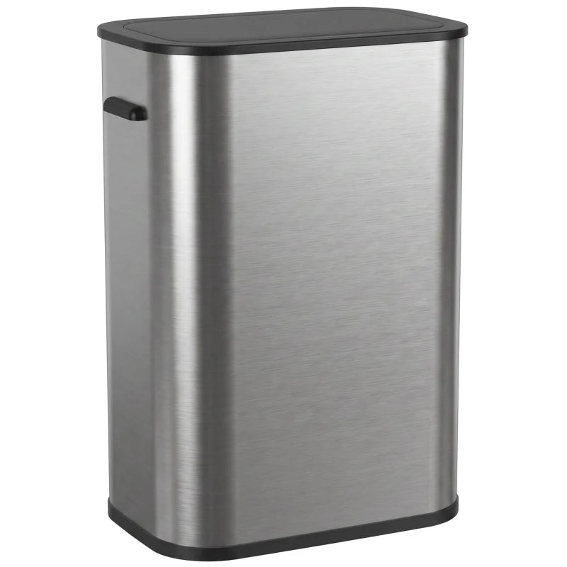 Stainless steel sensor waste bin, silver tone, with closed lid