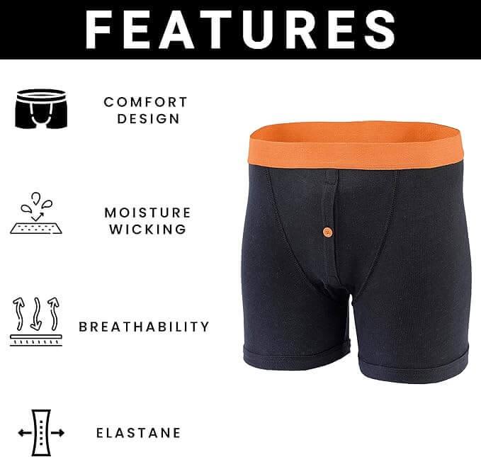 6 Pack Classic Menswear Black Cotton Blend Boxer Shorts Breathable Activewear Comfortable Stretch Colourful Waistband Durable Lightweight Button Fly Underwear MB08