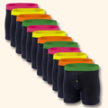 12 Pack Classic Menswear Black Cotton Blend Boxer Shorts Breathable Activewear Comfortable Stretch Colourful Waistband Durable Lightweight Button Fly Underwear MB08