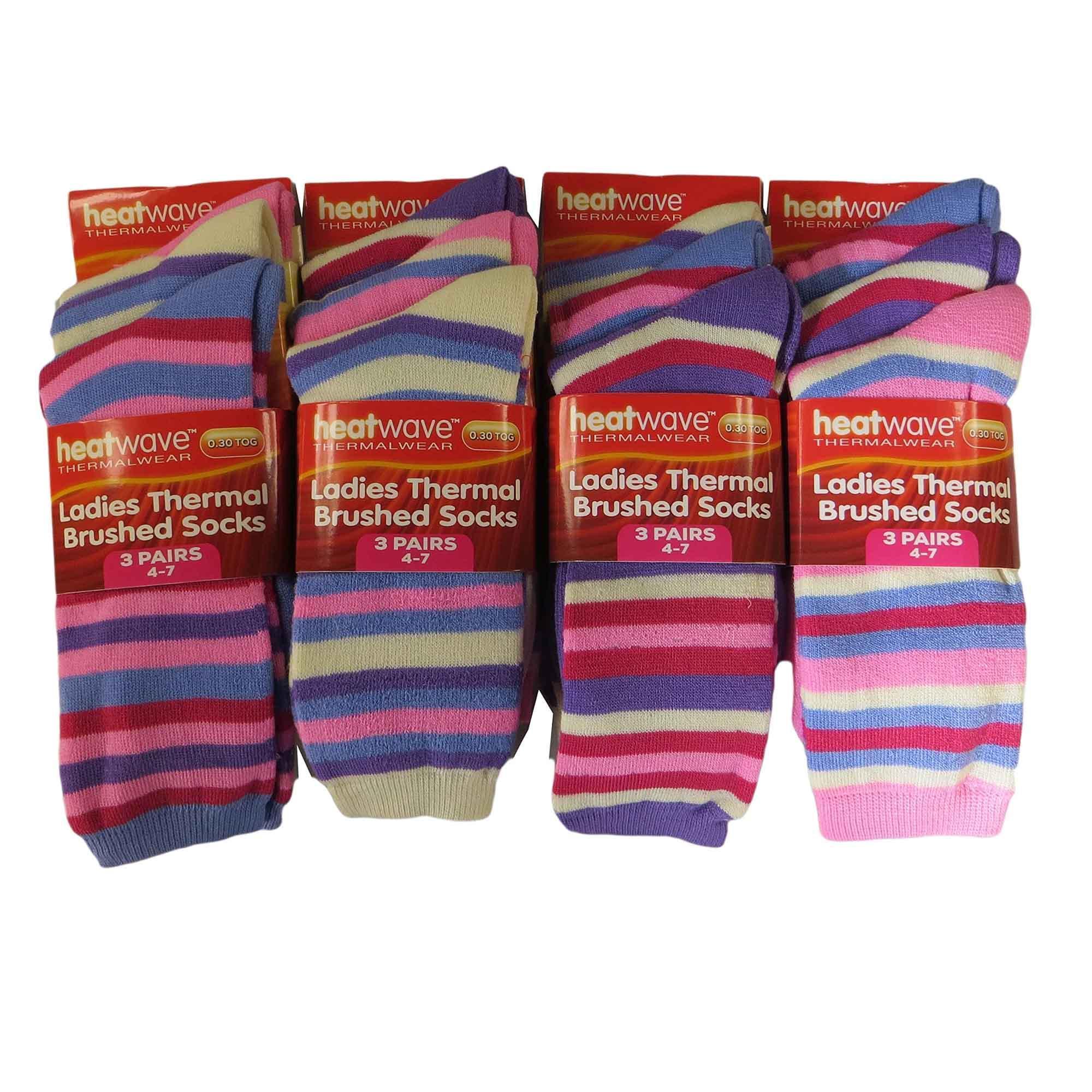 12-pack-womens-thermal-winter-socks-extra-warm-for-cold-weather-high-insulation-with-2-3-tog-rating-perfect-for-work-boots-and-outdoor-activities-by-heatwave-thermalwear-stripes-4-7-s - Bobobiy