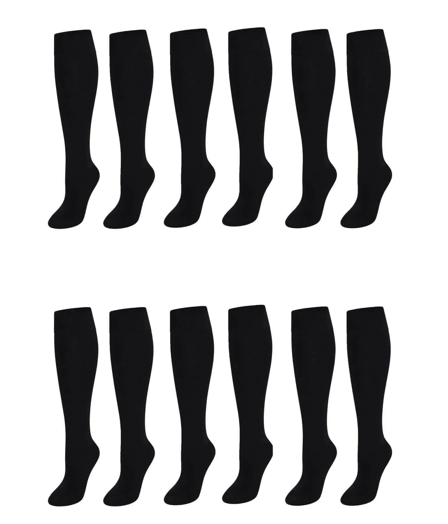 12-pairs-girls-cotton-rich-long-school-socks-durable-comfortable-breathable-sculpted-heels-and-toes-sizes-9-12-12-3-4-6-navy-grey-black-white-by-sock-stack-black-9-12-socks-1176513591 - Bobobiy