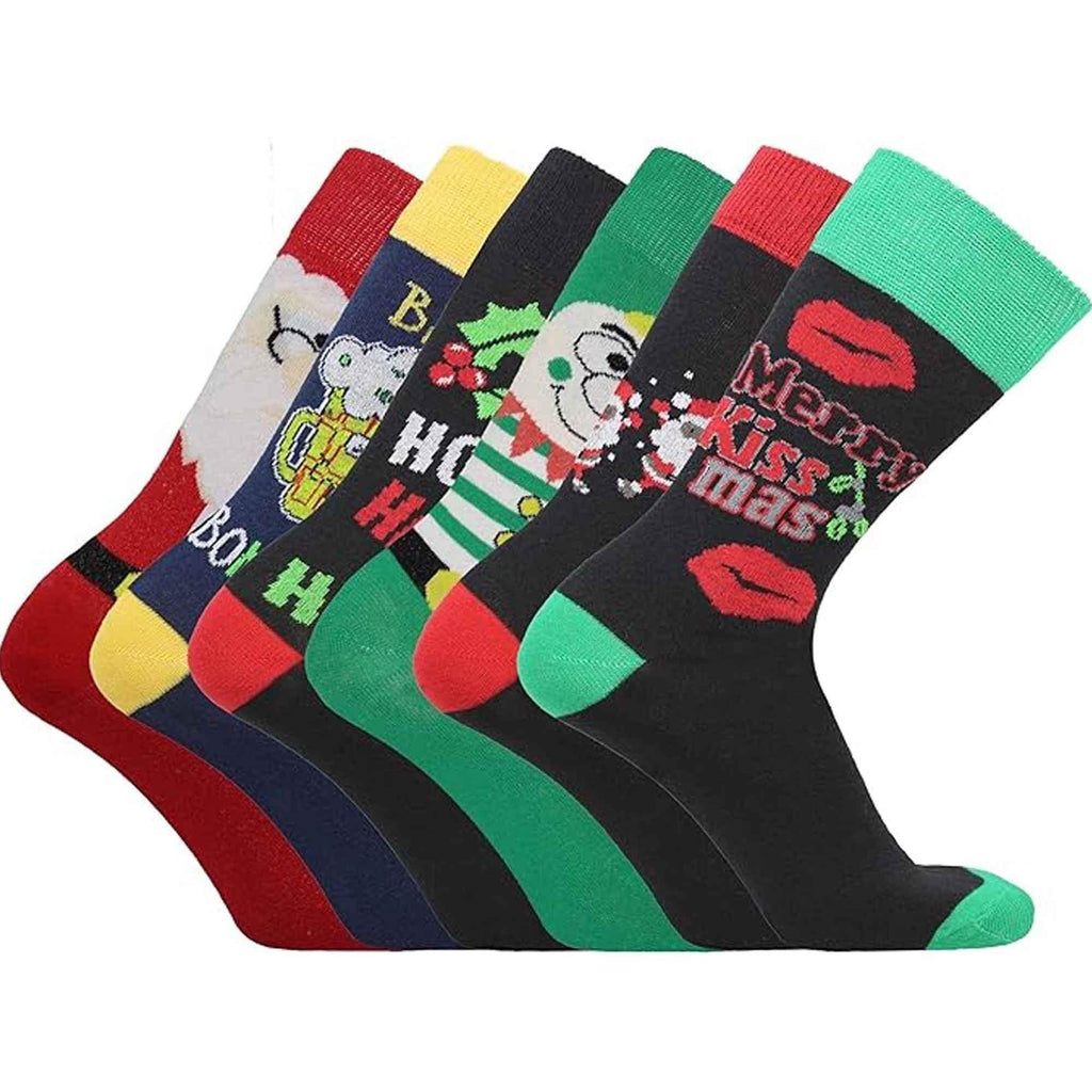 12-pairs-men-s-christmas-socks-cotton-rich-festive-holiday-novelty-designs-santa-claus-turkey-emojis-stocking-filler-in-uk-sizes-6-11-by-sock-stack-assorted-6-11-socks-1182458970 - Bobobiy